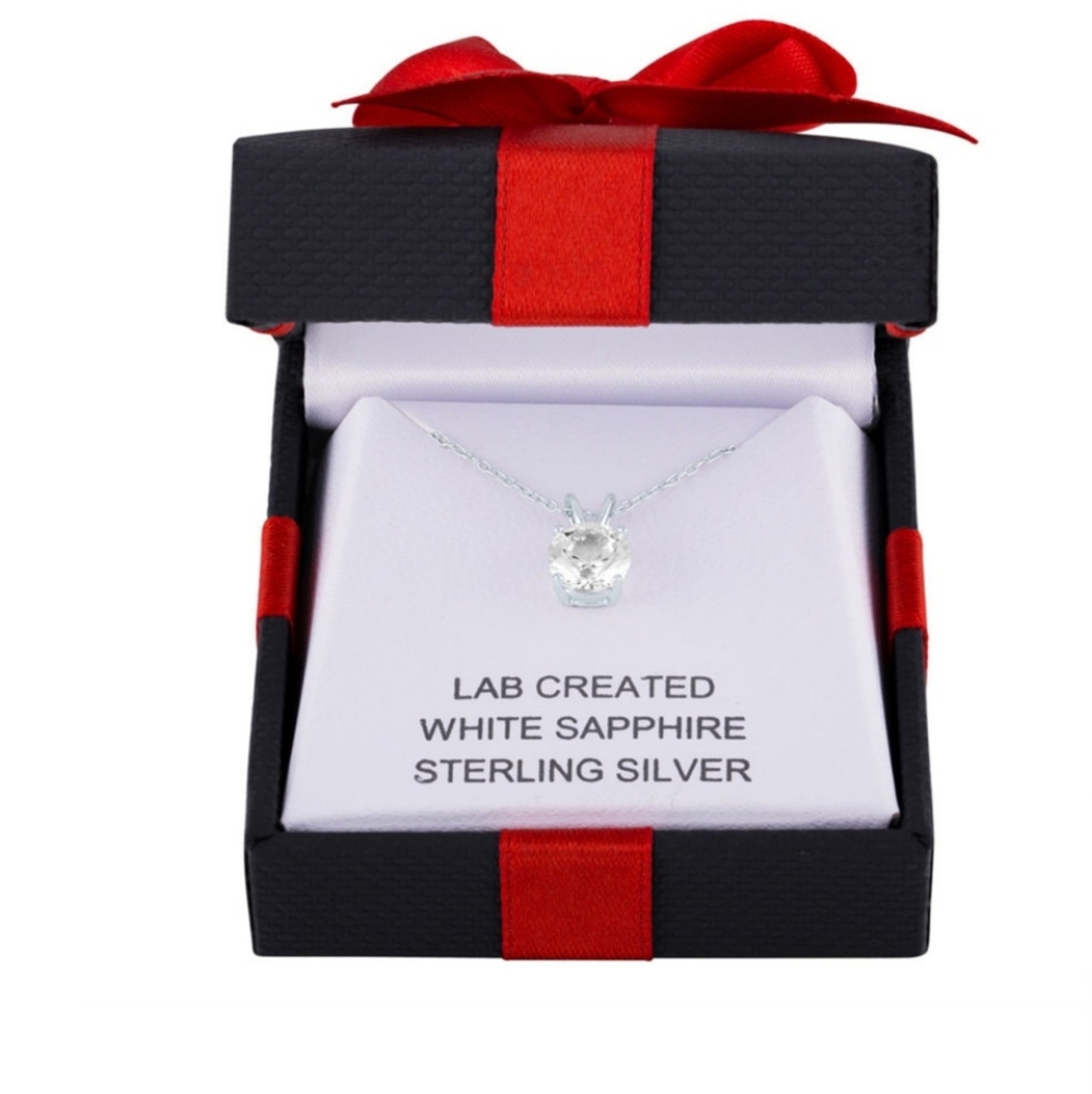 Womens Lab Created White Sapphire Sterling Silver Pendant